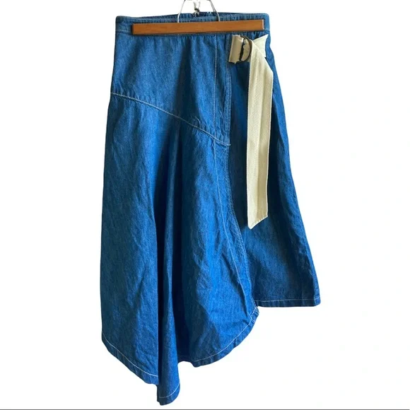 Anthropologie: Denim Wrap Asymmetrical Hem Skirt | Sz 2 - Picture 2 of 8
